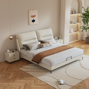 Leather Upholstered Bed 1.8m With Soft Backrest Low Box Bedroom Furniture - Product Image 4