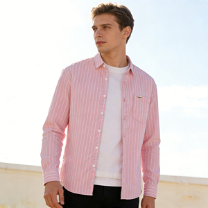 Chemise cardigan à manches longues rayée simple pour homme en coton 100% printemps-automne, tendance - Product Image 1