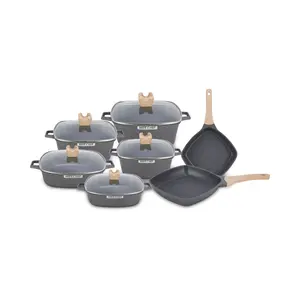 10 Stuks Vierkante Braadpan Antiaanbaksoep Kookpotten Marmeren Bakpan Gegoten Aluminium Braadpan Kookgerei Set