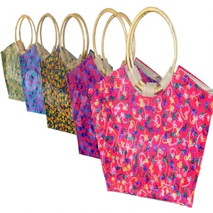 Bohemian Embroidered Jute Tote Bag with Bamboo Handles Zipper Closure Fashion Style Travel Use Summer - Product Image 1