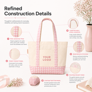 Bolso <span class=keywords><strong>de</strong></span> Hombro <span class=keywords><strong>de</strong></span> Lona a Cuadros <span class=keywords><strong>de</strong></span> Moda, con Logotipo Personalizado, Resistente, Grande, con Bolsillo Frontal para Uso Diario - Product Image 3