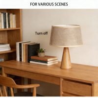 Lampe de table sur base en bois avec abat-jour rond en tissu lin, design scandinave moderne pour chambre et bureau, lampe de lecture flexible