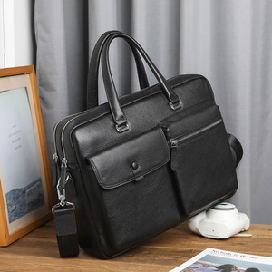 Sacoche de luxe portable en cuir véritable pour homme, en cuir de vachette pleine fleur, avec fermeture éclair, pour affaires et voyages - Product Image 2