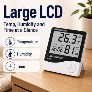 Digital Indoor Outdoor LCD Electronic Temperature Humidity Monitor Thermometer Hygrometer with Alarm Clock Household - Product Image 3