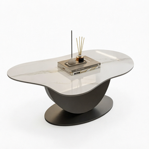 Table basse moderne en marbre avec base métallique, hauteur réglable, construction durable, design écologique, fonctions de rangement pour le salon - Product Image 1