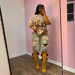 Shorts <span class=keywords><strong>de</strong></span> Pierna Recta y <span class=keywords><strong>Cintura</strong></span> <span class=keywords><strong>Alta</strong></span> para Mujer Estilo Americano <span class=keywords><strong>de</strong></span> Verano Ropa <span class=keywords><strong>de</strong></span> Calle <span class=keywords><strong>Vaqueros</strong></span> Rotos - Product Image 4