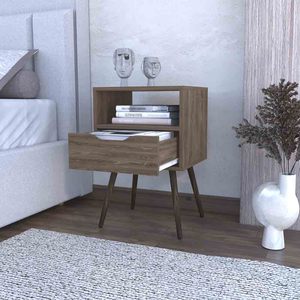 Fugaz Nightstand Open <b>Shelf</b> Single Drawer Dark <b>Walnut</b> Finish Bedroom Furniture - Product Image 4