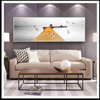 Impression murale Paysage Arbre Noir et Blanc Lac et Île, Tableau Naturel Long pour Salon, Bureau, Hôtel, Intérieurs Minimalistes