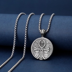 Collar con Colgante de Moneda con Hieroglifos Egipcios Vintage, Joyería Punk Hip Hop para Hombre, Estilo Antiguo, Halloween, Streetwear, Certificado Unisex - Product Image 2
