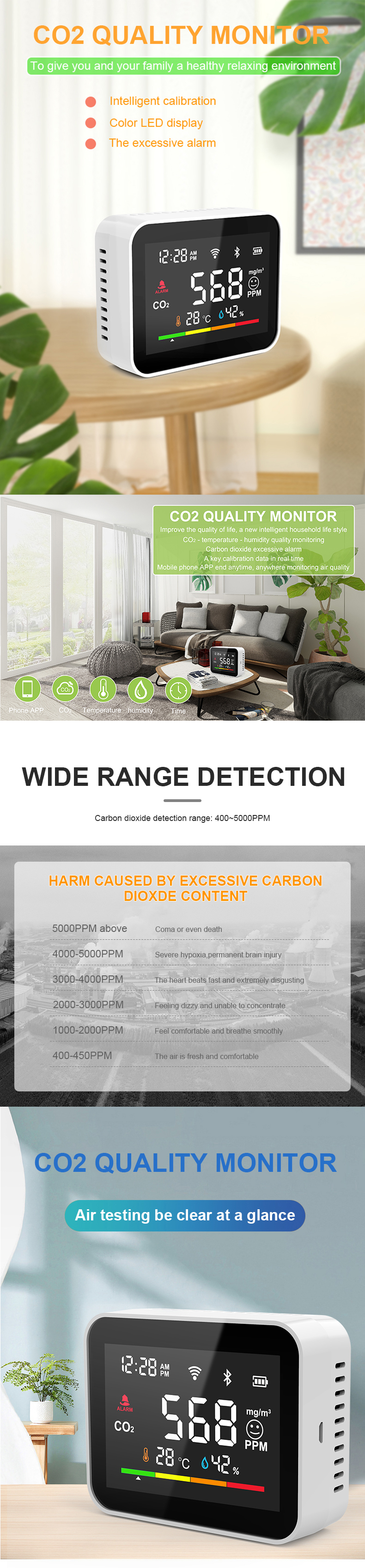 High accuracy desktop mini model high quality CO2 monitor Indoor area Air monitor for taking care healthy CO2 Meter NDIR Sensor
