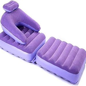 PVC Inflatable Folding Portable <b>Sofa</b> Chair Multi-functional Lazy Flocking <b>Single</b> Size Air <b>Bed</b> Mattress RV Purple Color - Product Image 3