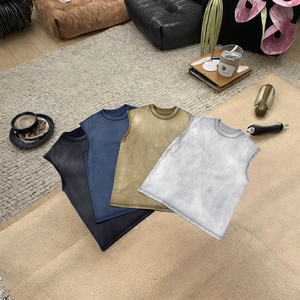 Camiseta sin Mangas Personalizada de 240 g/m² con Lavado Ácido para Hombre, 100% Algodón, Estilo Urbano, Tejido de Punto con Borde Crudo - Product Image 3