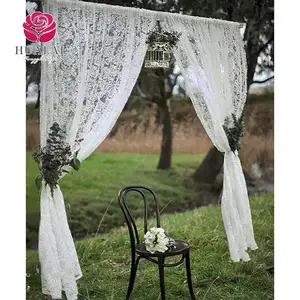 Romántico rústico blanco bordado transparente tela de encaje tubo arco cortina telón de fondo cortina para decoración de fiesta de boda al aire libre