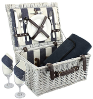 Panier de pique-nique en osier JY, petit et économique, avec couvercle en bois, panier-cadeau personnalisé, mini-ensemble pour 4 personnes, avec porte-vin en rotin