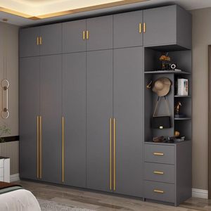 Armario de Estilo Italiano con Tiradores Dorados, Armario Gris Oscuro Mate, Mueble de Almacenamiento Minimalista Ecológico E0 para Dormitorio - Product Image 2