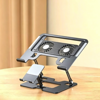 Support d'ordinateur portable ergonomique 2-en-1 en acier au carbone avec ventilateurs, réglable, pour bureau, et support de téléphone – Nouveauté en gros