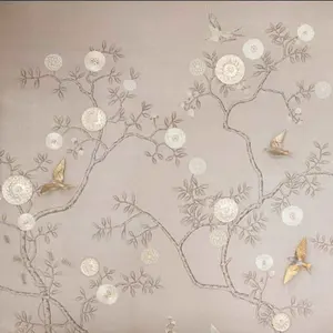 Zhenling vintage Chinoiserie Floral handpainted silk wallpaper for Wall Decor