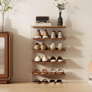 <span class=keywords><strong>Scarpiera</strong></span> Moderna Autoportante in Legno Stile Mid-Century, 4 Ripiani, Colore Noce, Capacità 50 Paia, Ideale <span class=keywords><strong>per</strong></span> Ingresso e Soggiorno in Spazi Piccoli - Product Image 2