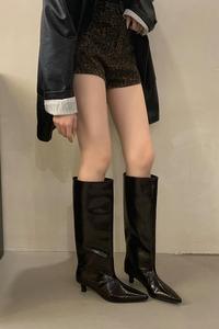 Botas Altas de Tacón Bajo con Punta en Pico, de Charol Rojo Oscuro, Estilo Otoño/Invierno, para Mujer, Nueva Colección en Oferta - Product Image 6