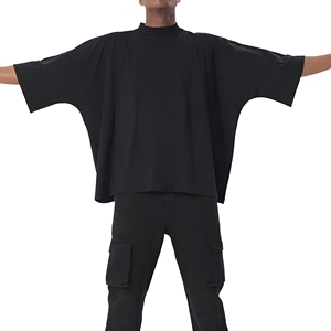 Slim Fit Heavyweight Cotton/<b>Bamboo</b> Fiber Men T-Shirt Mock Neck Short Sleeve Knitted Eco-Friendly Solid Silk <b>Screen</b> Custom Casual - Product Image 2