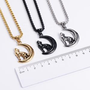 Collana con Ciondolo in Acciaio Inossidabile Stile Hip-hop alla Moda, Design Nordico Vichingo con Lupo Lunare Selvaggio - Product Image 5