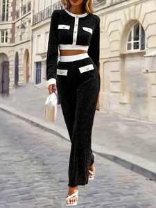 Top con colletto a V primavera estate di alta qualità e <span class=keywords><strong>pantaloni</strong></span> larghi Casual a 2 pezzi con Set di abbinamenti da donna - Product Image 4