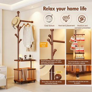<span class=keywords><strong>Perchero</strong></span> Moderno de Madera Portátil para Entrada, Colgador de Ropa, Cesta de Almacenamiento de Accesorios y Artículos Diversos - Product Image 5