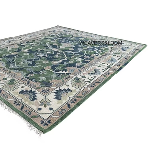 Tapis Oushak noué à la main 8x10, livraison rapide, vert, bleu, laine turque, tapis d'intérieur, style oriental floral, style vintage, décoration de salon - Product Image 1