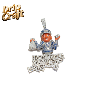 ヒップホップキャラクターペンダント 左手に金袋 右手に大きな金塊 本物の金メッキ銅 ユニセックス リンクチェーン - Product Image 3