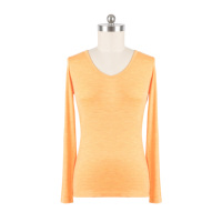 T-shirt pour femme en laine mérinos personnalisée Solarwool, col en V, manches longues, tricoté teint en fil