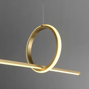 Lustre LED Géométrique Abstrait de Luxe, Suspension Minimaliste en Laiton Doré avec Anneaux et Lignes Entrelacés pour Îlot de Cuisine et Salle à Manger - Product Image 6