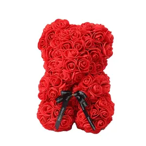 BLH DDP trade terms 25cm artificial rose flower bear gift with PE foam material for Valentine's Day