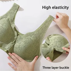 Soutien-gorge sexy en dentelle avec boucle avant pour femmes, sous-vêtements respirants <span class=keywords><strong>sans</strong></span> fil, soutien-gorge de nuit doux, lingerie grande taille pour femmes - Product Image 2
