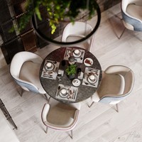 Café-Haus-Sofa Restaurant-Möbel Marmortisch Weiche Stoffstühle Casual Restaurant-Tisch und -Stuhl 4-Sitzer Tisch-Stuhl-Set