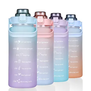 BPA شحن كبيرة نصف جالون 2L 64 OZ تحفيزية اللياقة البدنية الرياضية تريتان متجمد إبريق ماء المياه زجاجة مع القش والوقت علامة