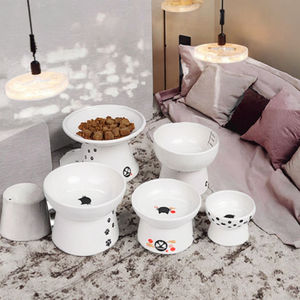 Estilo japonês de alta Pé Cerâmica Cat <span class=keywords><strong>Bowl</strong></span> Eco-Friendly Pescoço-Protegendo <span class=keywords><strong>Pet</strong></span> Food Water <span class=keywords><strong>Bowl</strong></span> Set - Product Image 3