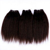 Lot de 3 mèches de tissage lisses Kinky Yaki péruviennes, noir naturel, brun 4 #   Extensions de cheveux Remy courtes à pointes pleines à coudre, couleur plus foncée, Chine continentale