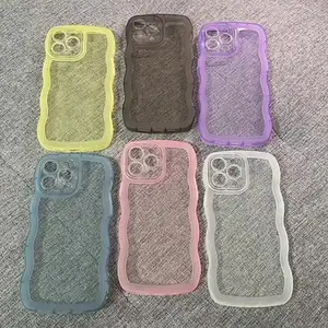Curve Tpu Wave Lines Frame Candy Korean Custom Logo Phone Case For Iphone 15 14 Pro Max X Xr Xs Transparent Shockproof Cute