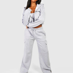 Custom Logo Winter <b>Plus</b> <b>Size</b> Casual Breathable Windproof Solid Polyester/Cotton <b>Women's</b> Oversized Cropped Hooded <b>Tracksuits</b> - Product Image 5