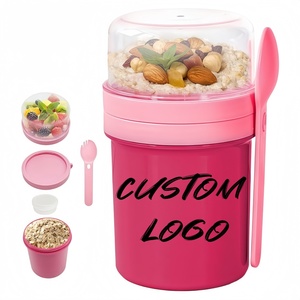 Gobelets réutilisables pour yaourt, parfait et overnight oats avec logo personnalisé, 100 % étanches avec couvercle et cuillère, lot de 4 pour <span class=keywords><strong>la</strong></span> préparation des repas, le petit-déjeuner, <span class=keywords><strong>la</strong></span> salle de sport, le déjeuner - Product Image 1