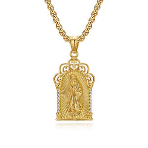 Collar con Colgante de la Virgen María, Chapado en Oro de 18K, Diseño de Cruz de Acero Inoxidable, Joyería Unisex para Regalo - Product Image 1