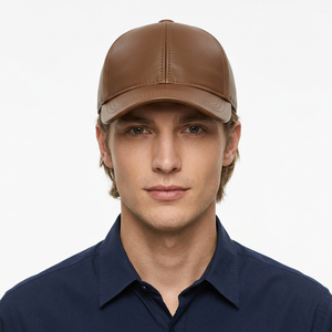 Casquette de baseball en cuir marron WARPRO INDUSTRY, sangle réglable, visière incurvée, style décontracté, respirante, imperméable, unisexe, boucle métallique - Product Image 5