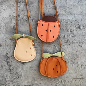 Kawaii Mini Coin Purse Handbags Gifts Ladybug Pumpkin Fruit Leather PU Kids Small Bags For Toddler Little Girls Crossbody Bag