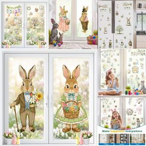 Autocollant <span class=keywords><strong>mural</strong></span> et film de fenêtre C61 Lapin de Pâques, double face, coloré, design moderne et simple, pour fenêtre, mur, réfrigérateur, porte - Product Image 1