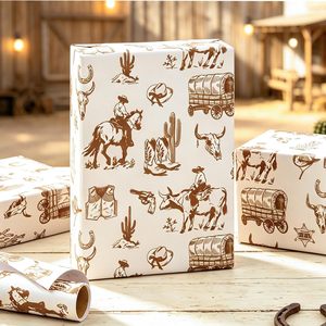 Rollo de papel de regalo con diseño de vaquero, 17 pulgadas x 16.5 pies, diseño occidental para envolver regalos de cumpleaños para niños - Product Image 2