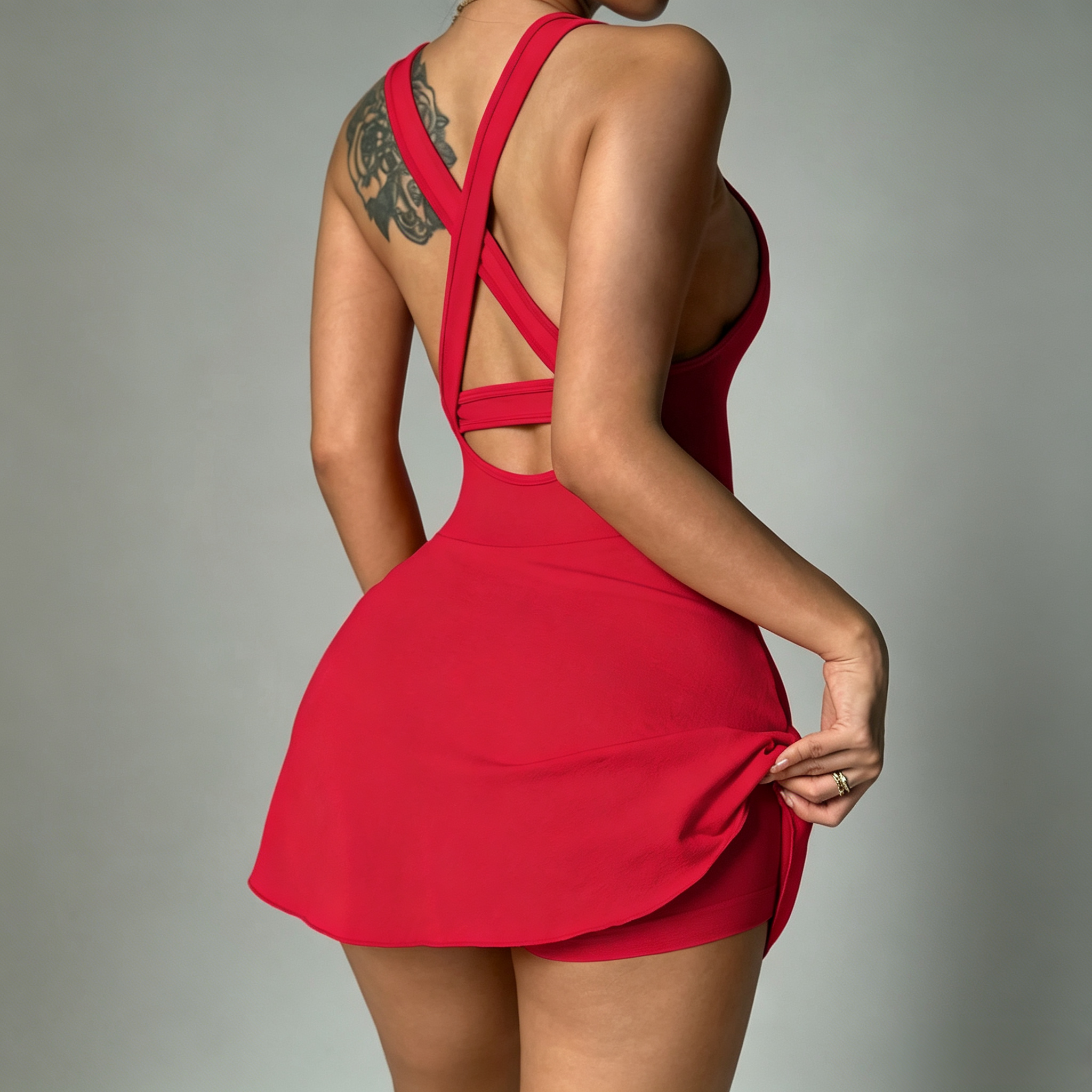 Women's Summer Breathable Spandex/Polyester Tennis Dress Sleeveless Fitted 2-in-1 Built-in Bra Shorts Active Sports Fitness Yoga