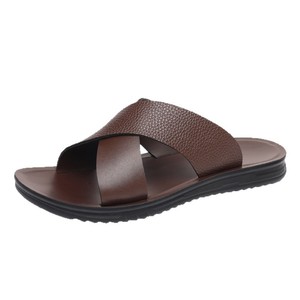 Sandalias de Verano para Hombre, Casuales, de Cuero Genuino, Punta Abierta, Forro Textil, Suela de Goma Antideslizante, Estilo Slip-On - Product Image 5