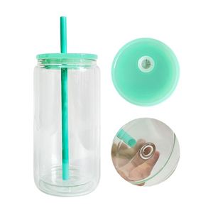 25Packs 12Oz 15Oz Sublimation Double Wall Beer Glass Can With <b>Plastic</b> Lid Straw Diy Vinyl for Iced Coffee Soda - Product Image 2