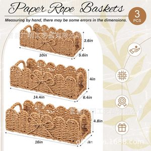 Woven Rope <b>Storage</b> <b>Basket</b> Rectangle Handmade With Handles For Bathroom Toilet Paper And Toiletries Organizer - Product Image 4