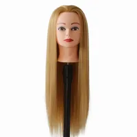 Tête de mannequin professionnelle pour la formation en coiffure, femme, taille de tête 53 cm, cheveux synthétiques lisses, pour la coupe et le tressage